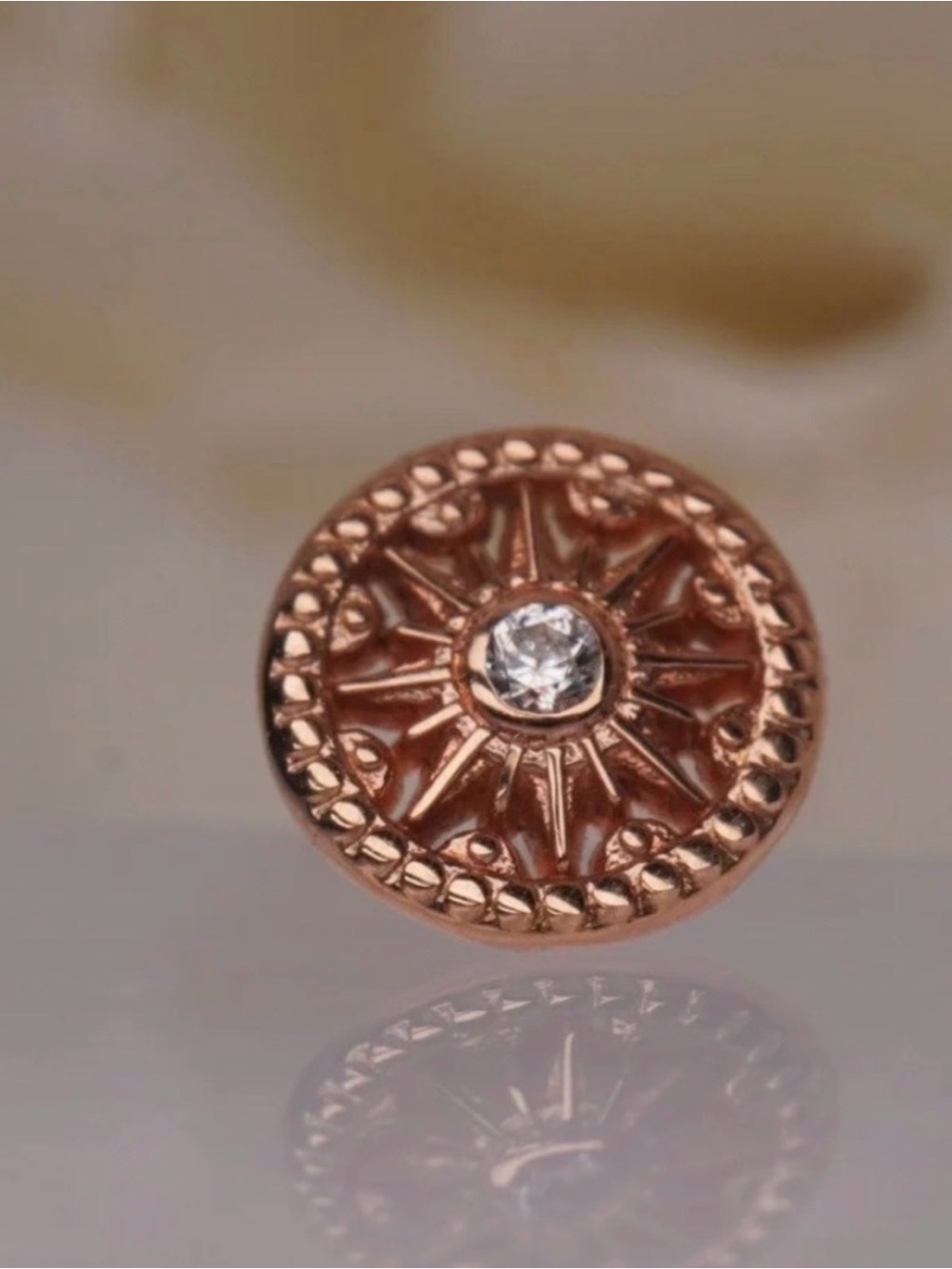 Rose Gold Sundial Stud Earring with Clear Crystal #2